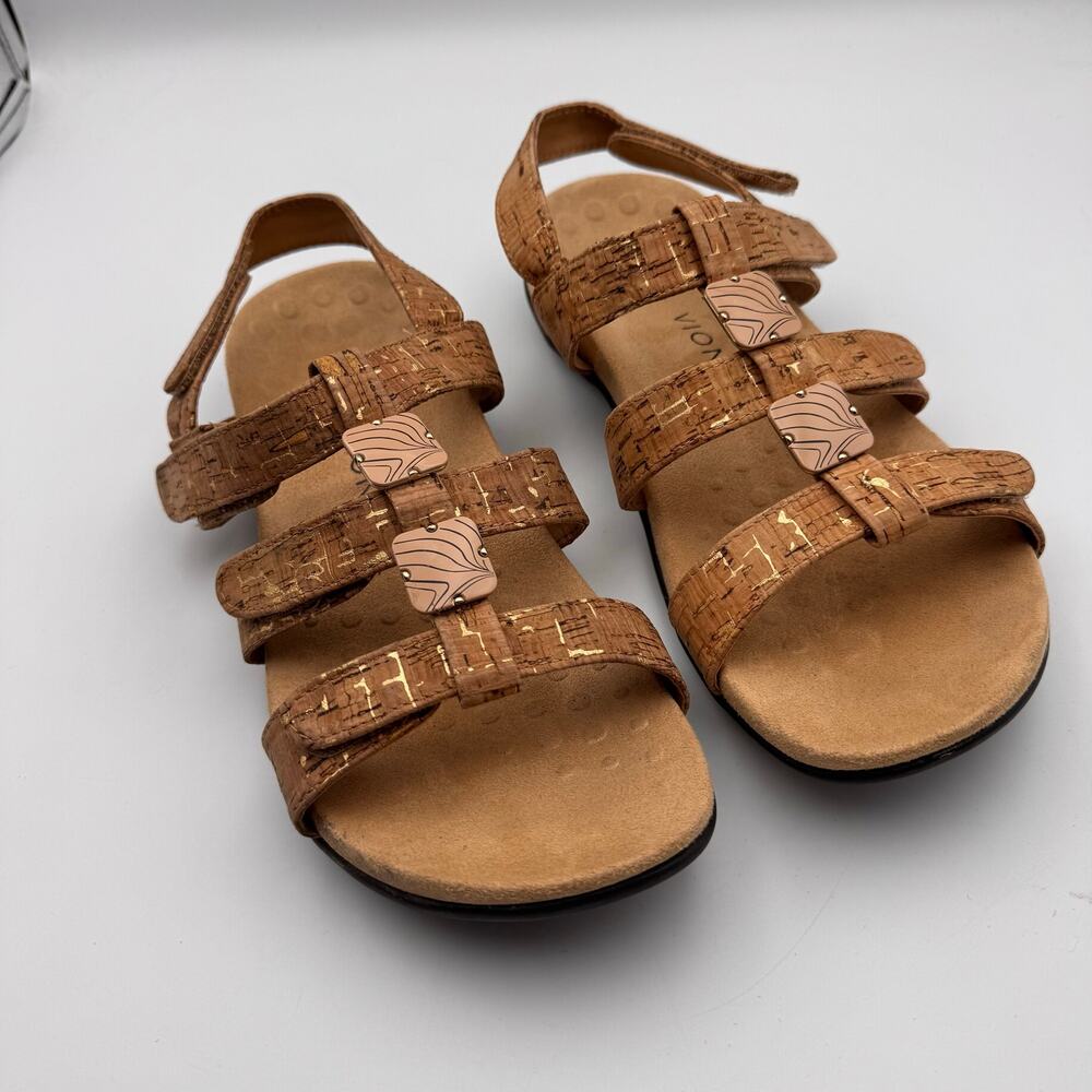 Vionic Amber Women’s 10 Gold Cork Adjustable Comfort Orthotic Sandals Orthoheel